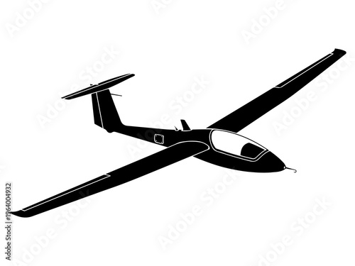 Fixed-Wing Glider Silhouette, Sailplane Soaring Icon, Vector Recreational Aviation Illustration
