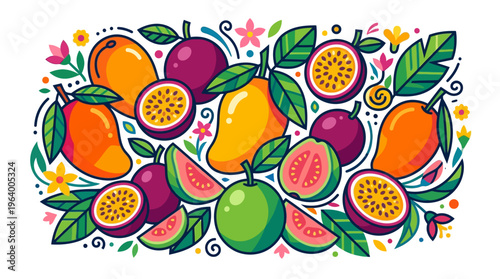 Colorful assortment of tropical fruits.