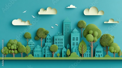 Wallpaper Mural green background community development concept on a blue background Torontodigital.ca