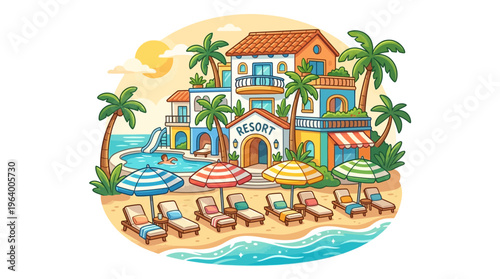 Colorful Beach Resort Hotel Building Architecture.