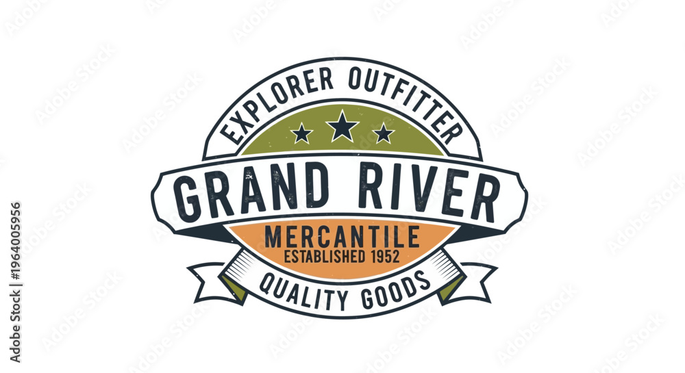 Obraz premium Grand River Mercantile quality goods vector vintage retro badge graphic design