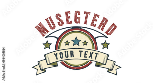 Retro vintage badge vector illustration with customizable text banner and stars for branding and design