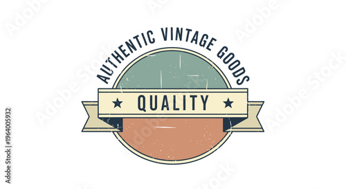 Authentic Vintage Goods Quality Vector Badge Emblem Retro Circle Ribbon Star Banner Seal Stamp