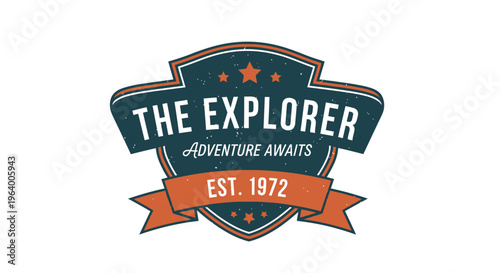 Vintage retro badge vector illustration celebrating exploration and adventure, established in 1972
