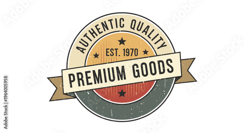 Premium quality goods vector badge featuring a classic vintage retro design with authentic typography and established date. Ideal for branding and labels