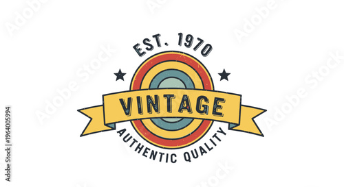 Colorful vintage retro badge vector illustration with 'Est. 1970' and 'Authentic Quality' text, perfect for labels, logos, and emblems showcasing classic design