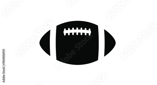 A simple black and white illustration depicts a classic american football showcasing its distinctive oblong shape and lacing high quality professional