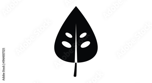 A simple black silhouette of a monstera deliciosa leaf with characteristic holes and a stem high quality professional detailed modern elegant