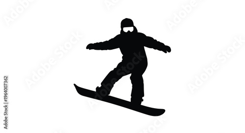 A silhouetted snowboarder is captured mid air performing a trick on a snowy mountain showcasing dynamic winter sports action high quality