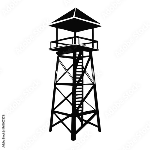 Ranger tower silhouette vector illustration. Simple guard tower icon for security, prison, or forestry themes. Isolated graphic symbol