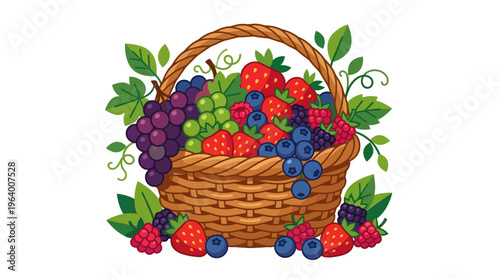 Colorful Berries in Woven Basket.