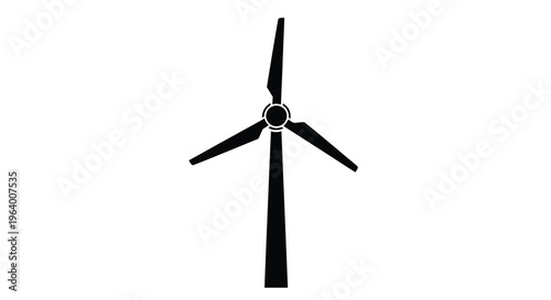 A stark black silhouette of a single wind turbine stands against a plain white background representing renewable energy high quality professional