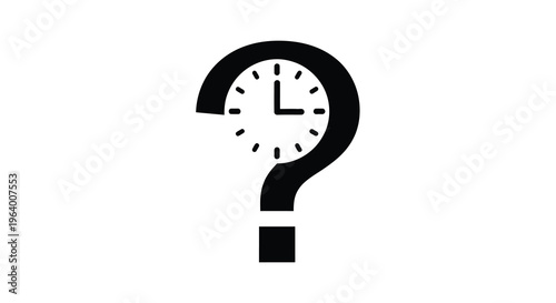 A black and white image depicts a question mark cleverly incorporating a clock face within its form high quality professional detailed