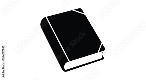 A simple black and white illustration depicts a closed rectangular book positioned at a slight angle high quality professional detailed modern