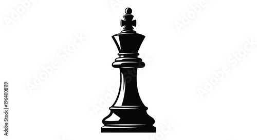 A stark black and white illustration depicts a chess king centrally positioned and viewed from the side high quality professional detailed