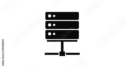 A simple black and white glyph depicting a server rack with three servers stacked vertically high quality professional detailed modern elegant