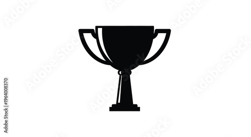 A stark silhouetted image depicts a classic trophy with two handles symbolizing victory and achievement on a white background high quality