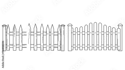 Simple black and white line drawings of two different styles of wooden fences are shown against a plain background.