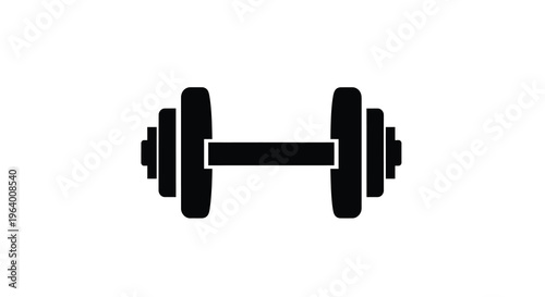 A stark black silhouette depicts a standard barbell showcasing its weights and central bar against a white background high quality professional