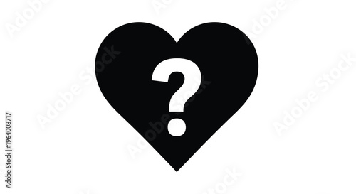 A stark black heart shape contains a white question mark visually representing uncertainty in love or affection high quality professional detailed