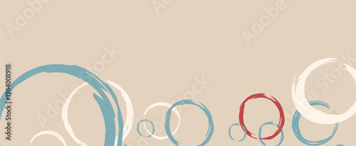 Background with Brush Stroke Circles in Beige Teal and Muted Red, Modern Minimalist Vector Pattern with Grunge Ink Texture for Organic Branding and Aesthetic Wall Decor