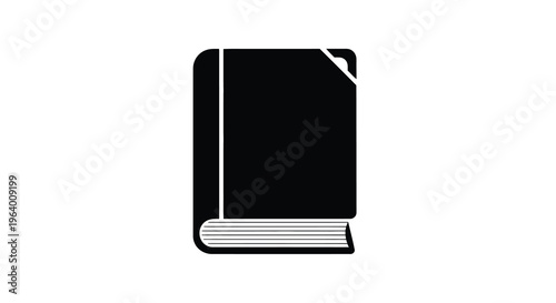 A minimalist black and white illustration depicts a closed book with slightly rounded corners and visible pages high quality professional detailed