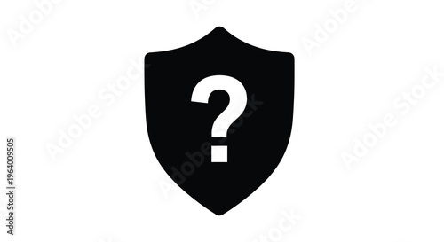 A stark black shield icon prominently displays a white question mark symbolizing uncertainty and security concerns high quality professional detailed modern