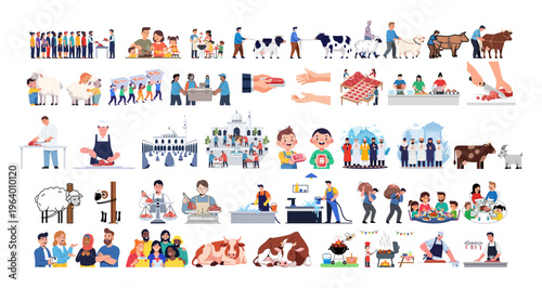 Joyful Scenes of Eid al-Adha Set Festival and Sacrifices