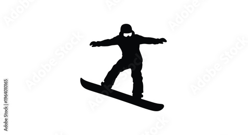 A silhouetted snowboarder is captured mid air performing a trick on a snowboard against a stark white background high quality professional
