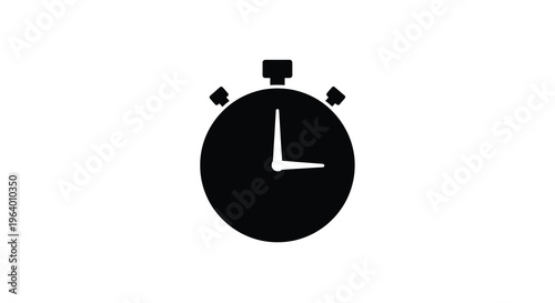 A minimalist black and white illustration depicting a stopwatch with the hands indicating approximately ten seconds past the hour high quality