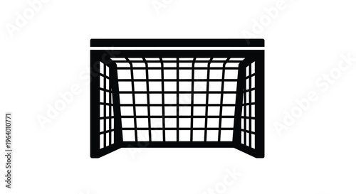 A simple black and white illustration depicts a soccer goal showcasing its net and frame structure high quality professional detailed modern