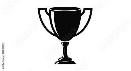 A simple black silhouette depicts a classic trophy with two handles and a pedestal base symbolizing victory high quality professional detailed