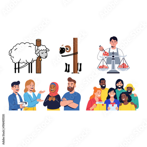 Eid al-Adha Festivities Illustrating Sacrifice, Charity, and Joyful Community Gatherings