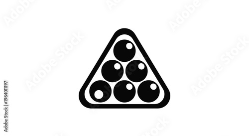 A minimalist black and white graphic depicts a triangular rack of six billiard balls commonly used in pool high quality professional