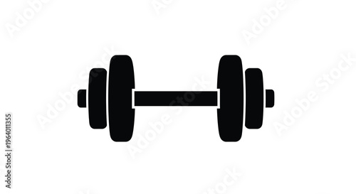 A stark black and white illustration depicts a standard barbell weightlifting tool centered on a white background high quality professional detailed