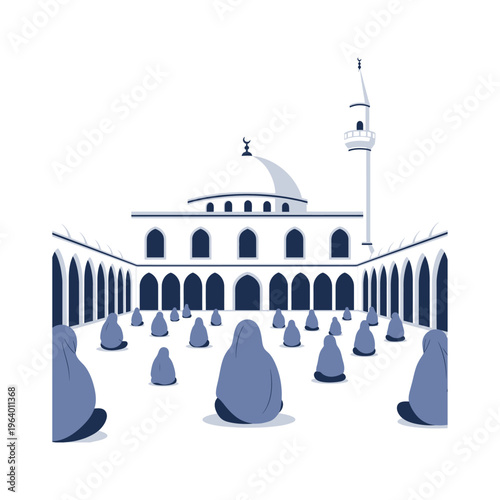 Mosque Courtyard with People Praying for Eid al-Adha Celebration