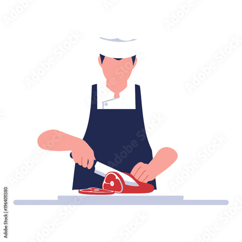 Butcher preparing meat for Eid al-Adha celebrations with a sharp knife