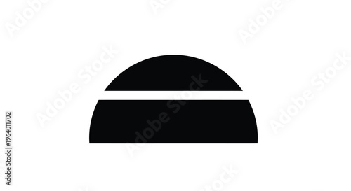 A minimalist graphic depicts a black semi circular shape above a horizontal line resting on another black semi circle high quality