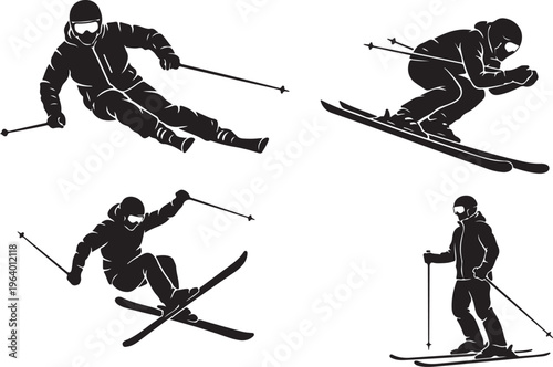 Winter Sports Professional Skiing and Skier Action Silhouette