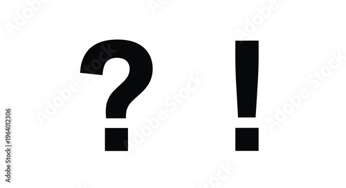 A stark black question mark and exclamation point are prominently displayed against a pure white background high quality professional detailed modern