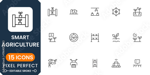 Smart agriculture and farming technology icon pack with IoT, AI tools, crop monitoring, irrigation systems, sustainable agribusiness