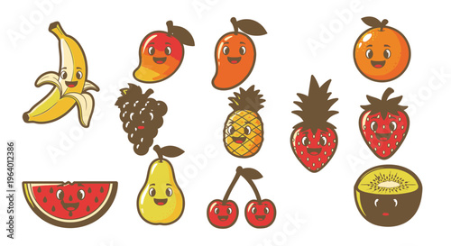 Cartoon fruits with smiling faces 2.
