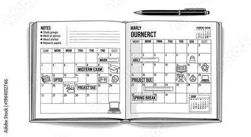 Daily planner with pen on top.