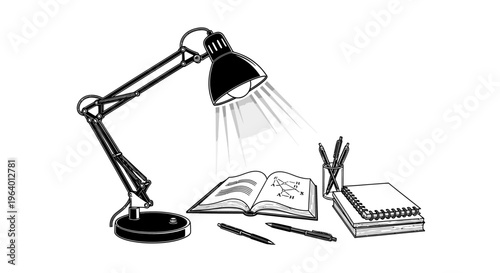 Desk lamp on a working desk.