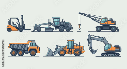 Heavy construction vehicles in orange color.