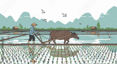 Man plowing field with brown cow 2.