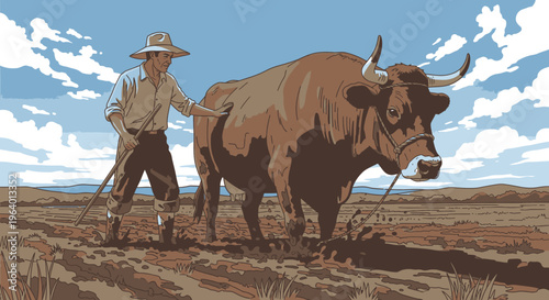 Man plowing field with oxen slowly 5.