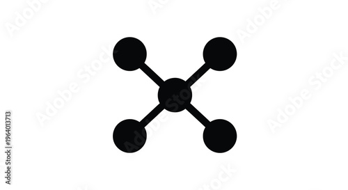 A simple graphic depicts a central black circle connected to four surrounding black circles via lines high quality professional detailed modern
