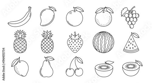Variety of fruit icons in black.