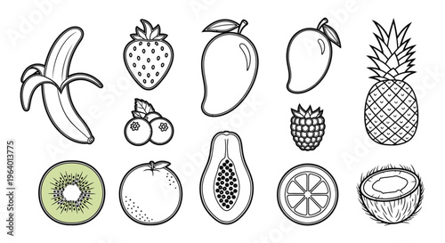 Variety of fruit icons in illustration.